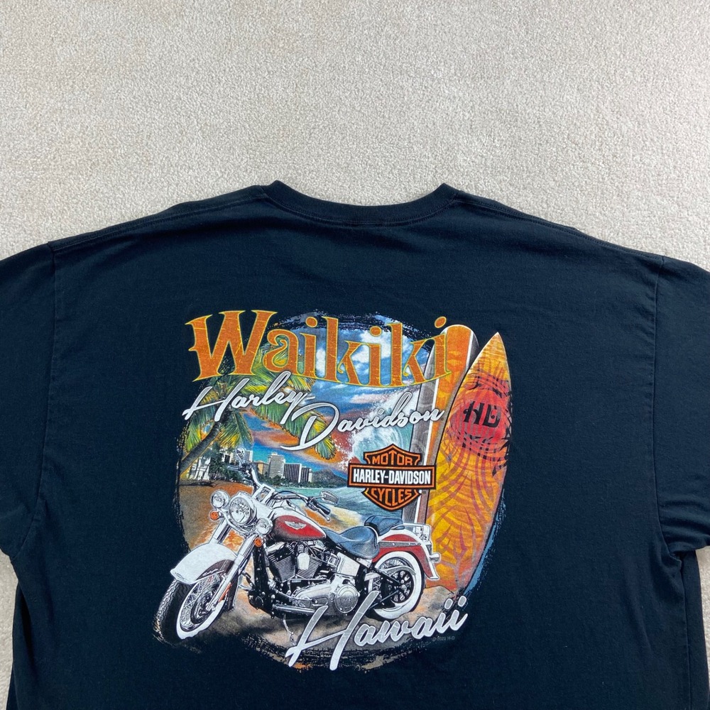 Harley-Davidson T-Shirt Mens 3XL Black Waikiki Hawaii Graphic Surf Motorcycle